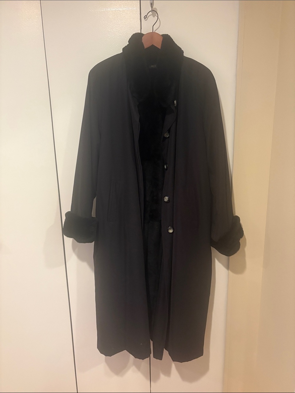 Black Women's Long Coat with Real Fur Removable Liner